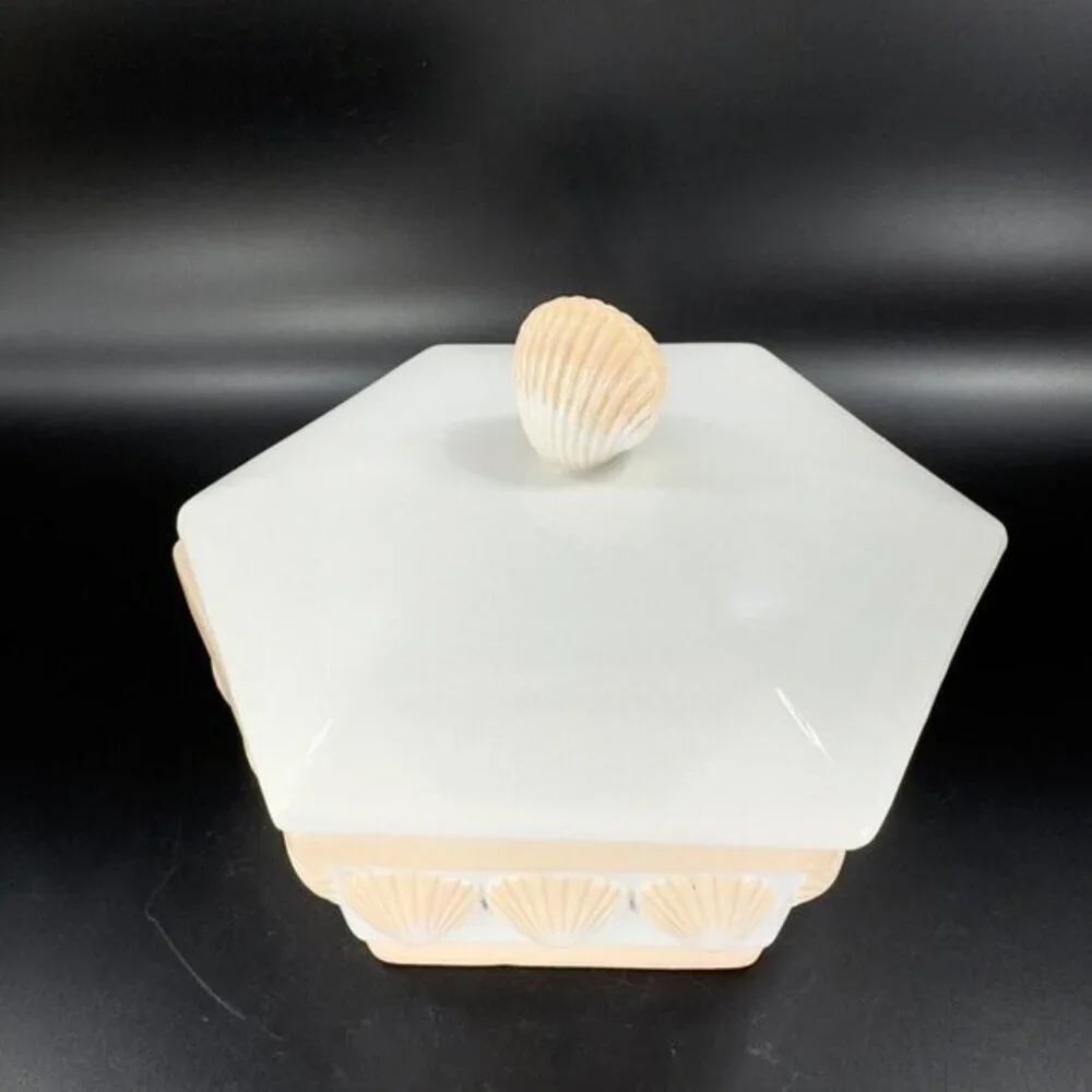 Vintage Rosenthal Netter Hexagonal Seashell Container Jar With Lid Made in Italy